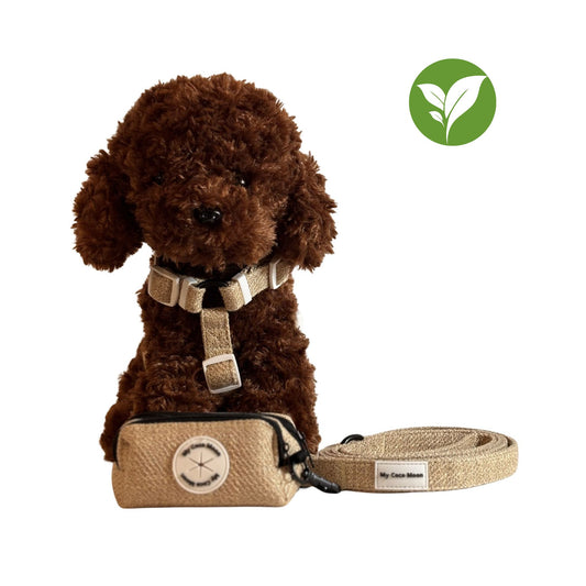 Pack Ahorro Arnés Clásico en H para perro + Correa + Porta bolsas doble ECO Sand.