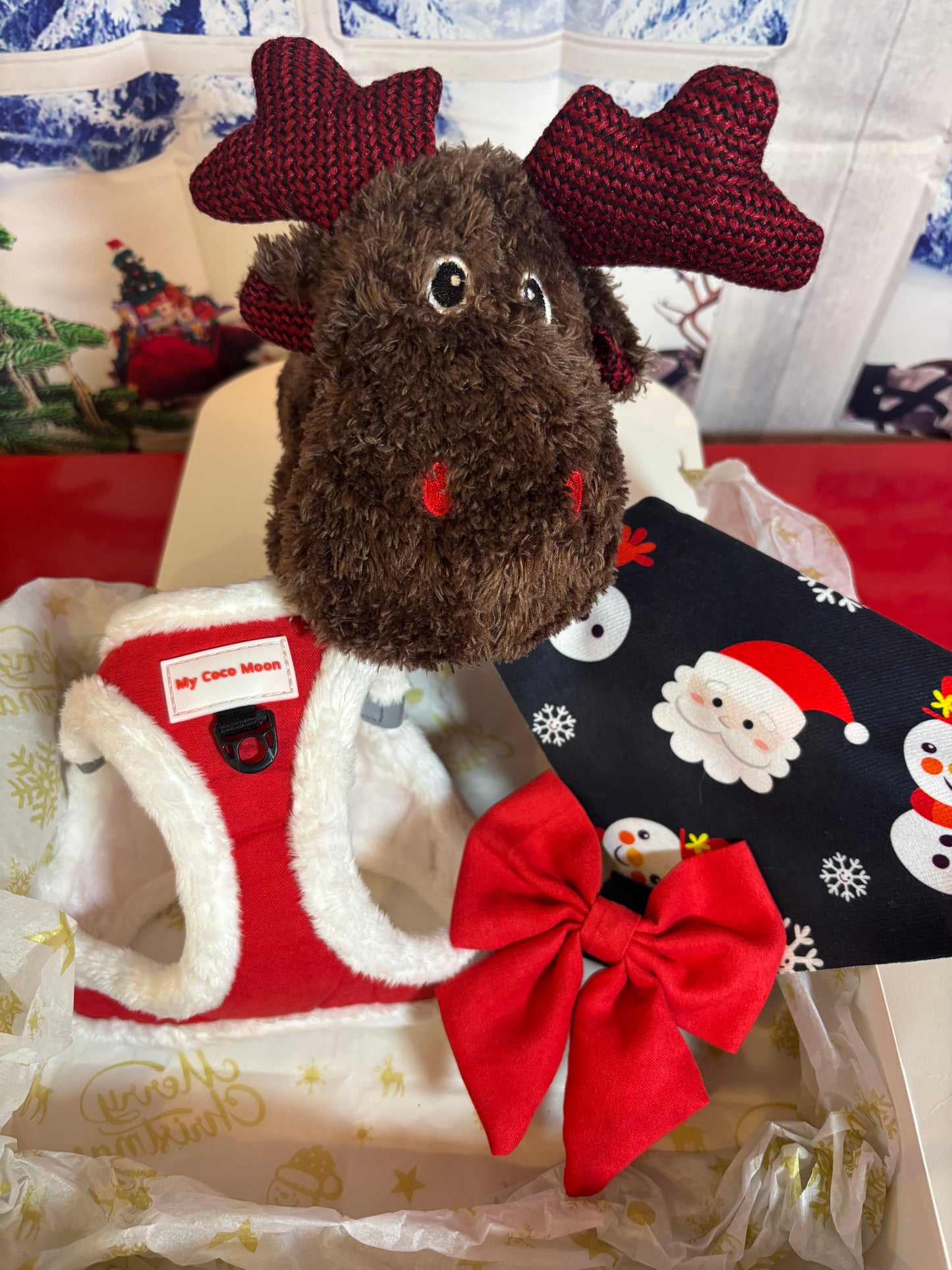 Pack Arnés Santa + Lazo - Caja Navideña Edición Limitada- Peluche + Bandana