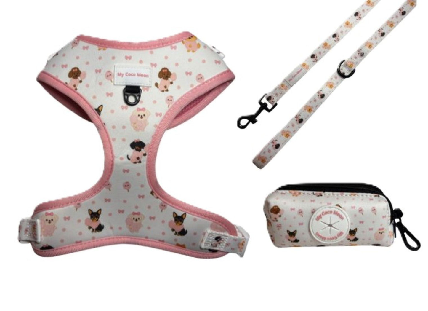 Pack Ahorro Arnés Ajustable para perros + Correa + Porta Bolsas Doble Candy Cotton