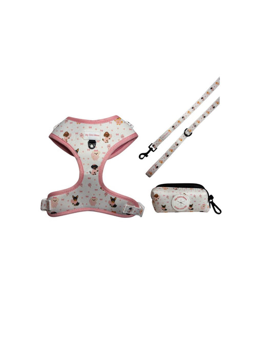 Pack Ahorro Arnés Ajustable para perros + Correa + Porta Bolsas Doble Candy Cotton
