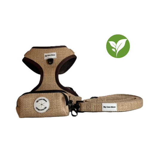 Pack Ahorro Arnés Ajustable para perro + Correa + Porta Bolsas doble ECO Sand.